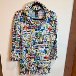 Ali Miles Colorful Mosaic Muslin Cowl Neck Tunic, M - Art Deco, Contemporary